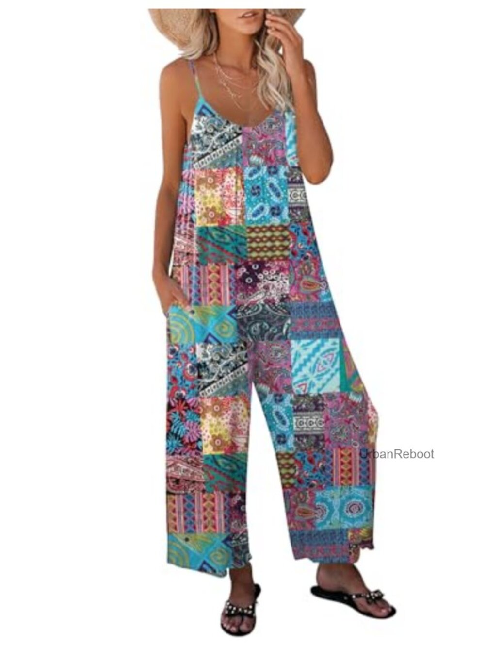 Women's Sleeveless Wide Leg Jumpsuit with Pockets Casual Loose Rayon